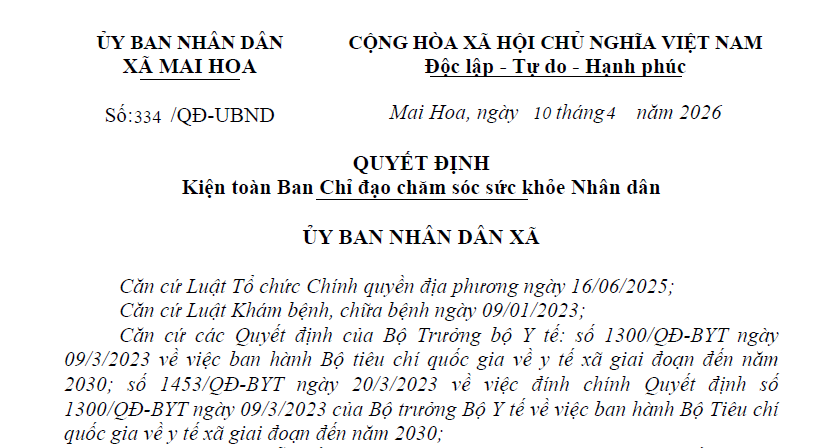 Quyết định kiện toàn Ban Chỉ đạo chăm sóc sức khỏe Nhân dân