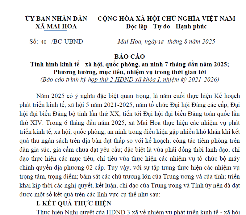 Báo cáo tình hình kinh tế - xã hội, quốc phòng, an ninh 7 tháng đầu năm 2025; Phương hướng, mục tiêu, nhiệm vụ trong thời gian tới