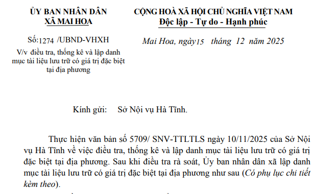Điều tra, thống kê và lập danh mục tài liệu lưu trữ có giá trị đặc biệt tại địa phương