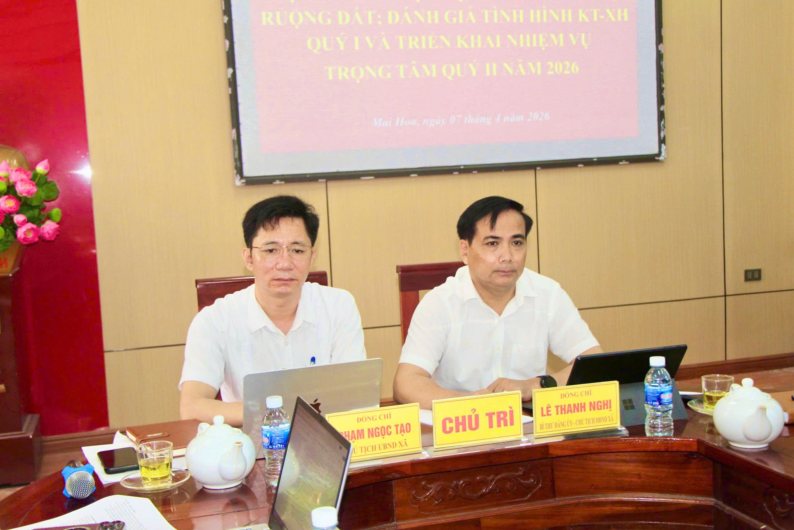 Xã Mai Hoa: Họp Ban chỉ đạo tập trung, tích tụ ruộng đất; đánh giá tình hình kinh tế - xã hội, quốc phòng - an ninh quý I năm 2026