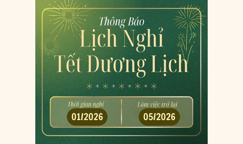 Thông báo thời gian nghỉ Tết Dương lịch năm 2026