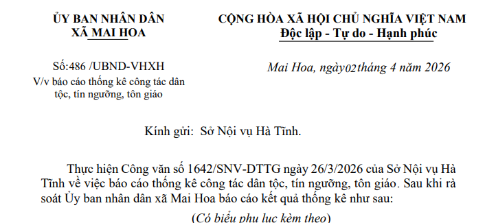 Báo cáo thống kê công tác dân tộc, tín ngưỡng, tôn giáo