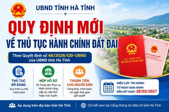 Quyết định số 48/2026/QĐ-UBND quy định trình tự, thủ tục hành chính về đất đai trên địa bàn tỉnh Hà Tĩnh