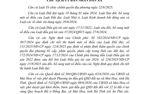 Ủy ban nhân dân xã Mai Hoa công bố quyết định