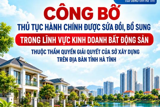 Hà Tĩnh công bố thủ tục hành chính được sửa đổi, bổ sung trong lĩnh vực kinh doanh bất động sản