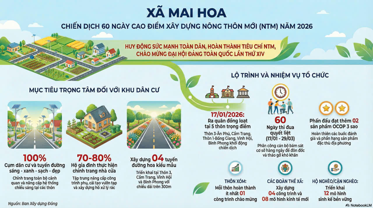 Xã Mai Hoa: Sôi nổi ngày đầu ra quan thi đua 60 ngày cao điểm xây dựng Nông thôn mới chào mừng Đại hội Đảng toàn quốc lần thứ 14